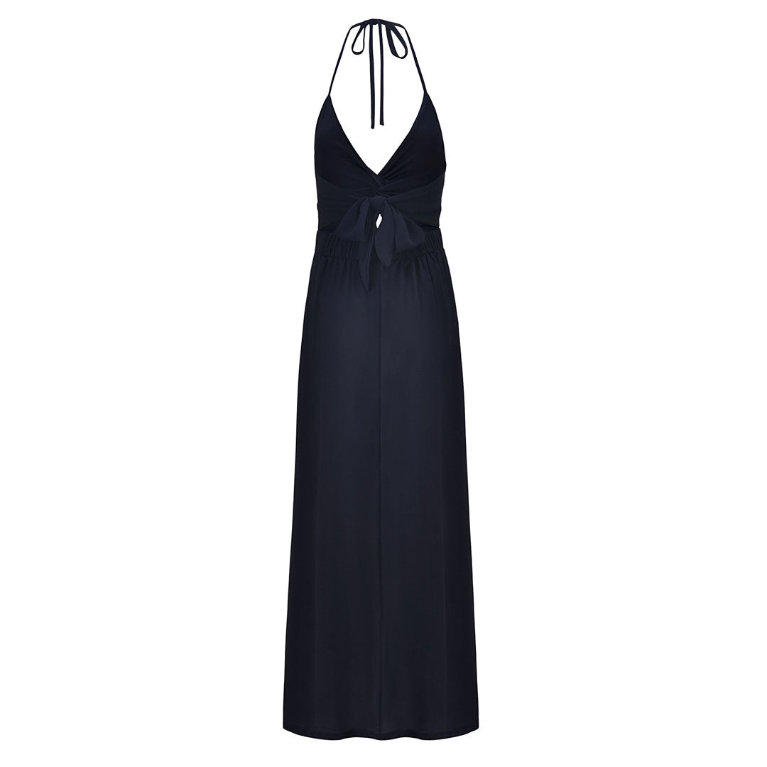 Maxikleid mit tiefem Rückenausschnitt, V-Ausschnitt und Neckholder, Marineblau