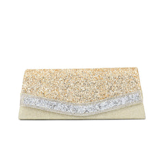 Schimmernde, mit Strass verzierte, strukturierte Clutch mit Klappe - Gold