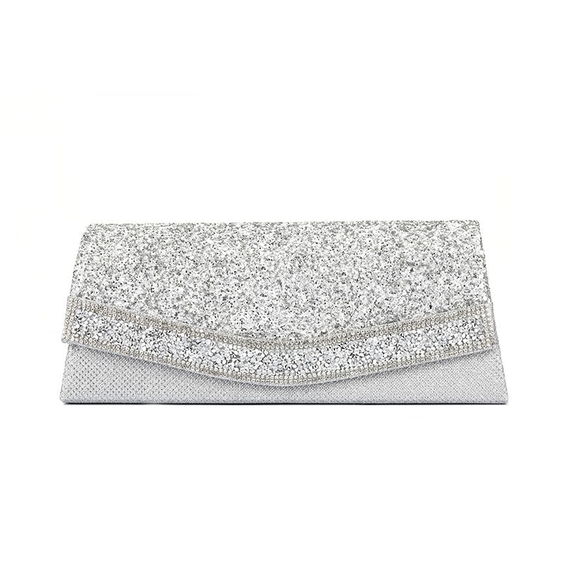 Pochette de soirée à rabat texturée ornée de strass scintillants - Argent