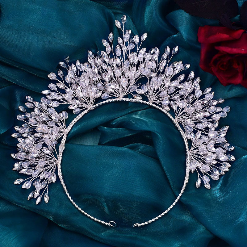 Serre-tête de mariée orné de cristaux à effet de branche scintillante - Argent