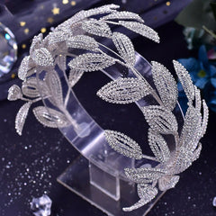 Sparkling Leaf Trim Petite Crystal Rhinestone Embellished Headband - Silver