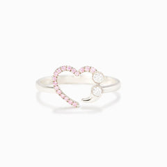 Sparkly Multi Rhinestone Studded Heart Eternity Ring - Silver