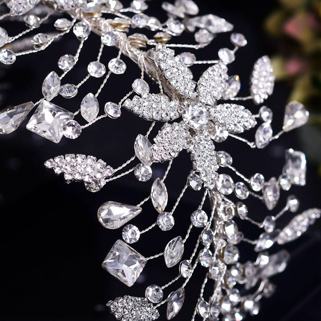 Sparkly Sunburst Bloom Crystal Rhinestone Embellished Headband - Silver