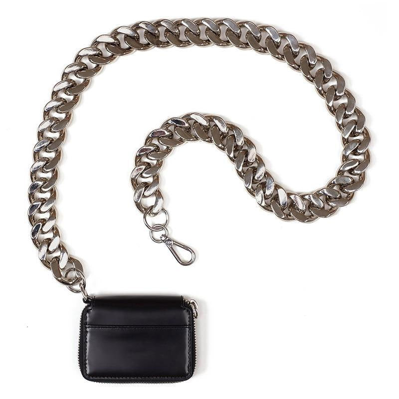 Street Style Chunky Chain Vegan Leder Micro Crossbody Mini Bag - Schwarz