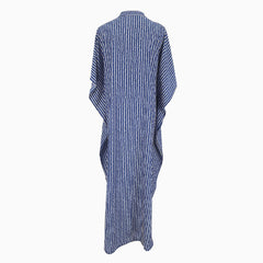 Casual Striped High Neck Batwing Sleeve Maxi Cover Up - Stripe