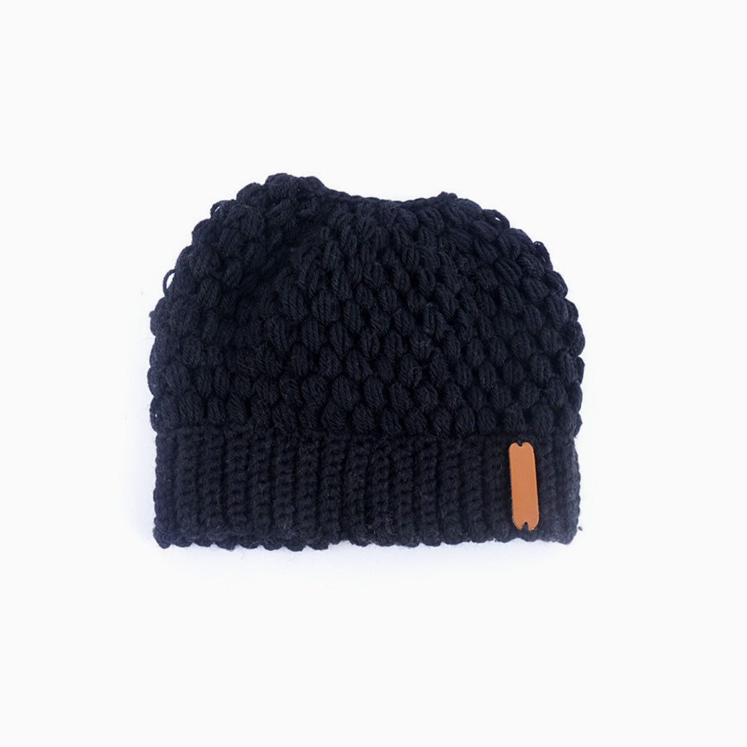 Stylish Seed Stitch Ponytail Beanie Winter Knit Hat