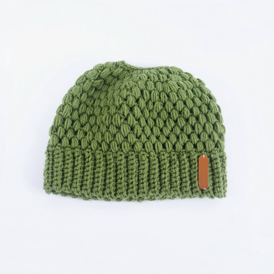 Stylish Seed Stitch Ponytail Beanie Winter Knit Hat