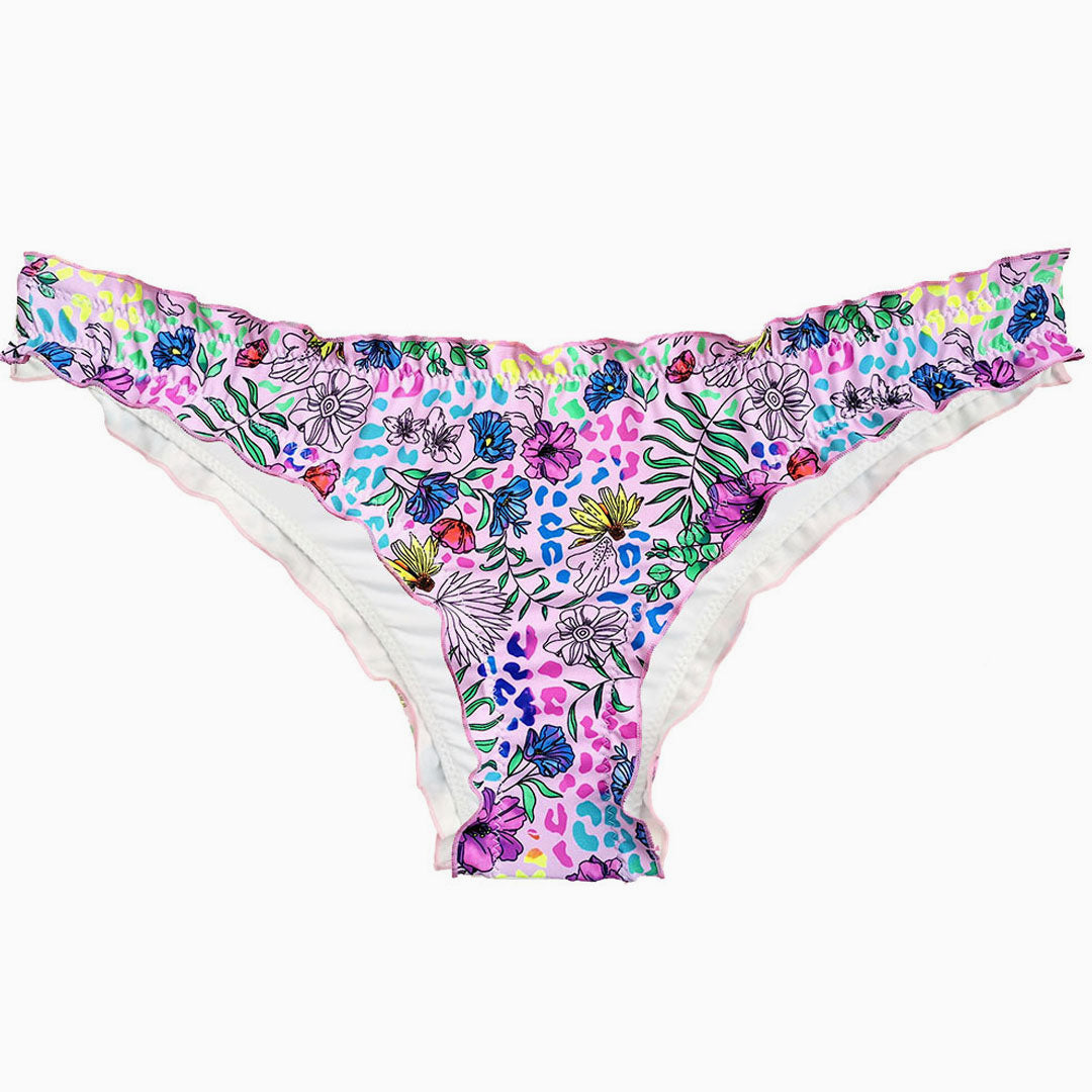 Süße, Einfarbige, Hoch Geschnittene, Geraffte Rüschenbesatz Bikinihose - Rosa