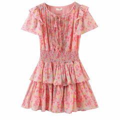 Robe courte à volants et imprimé floral Sweet Style - Rose