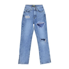 Trendy Cut Out High Waist Seitenschlitz Wide Leg Jeans - Blau