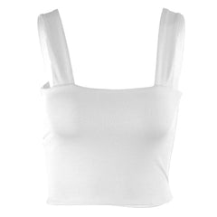 Trendy Square Neck Suspender Strap Crop Tank Top - White