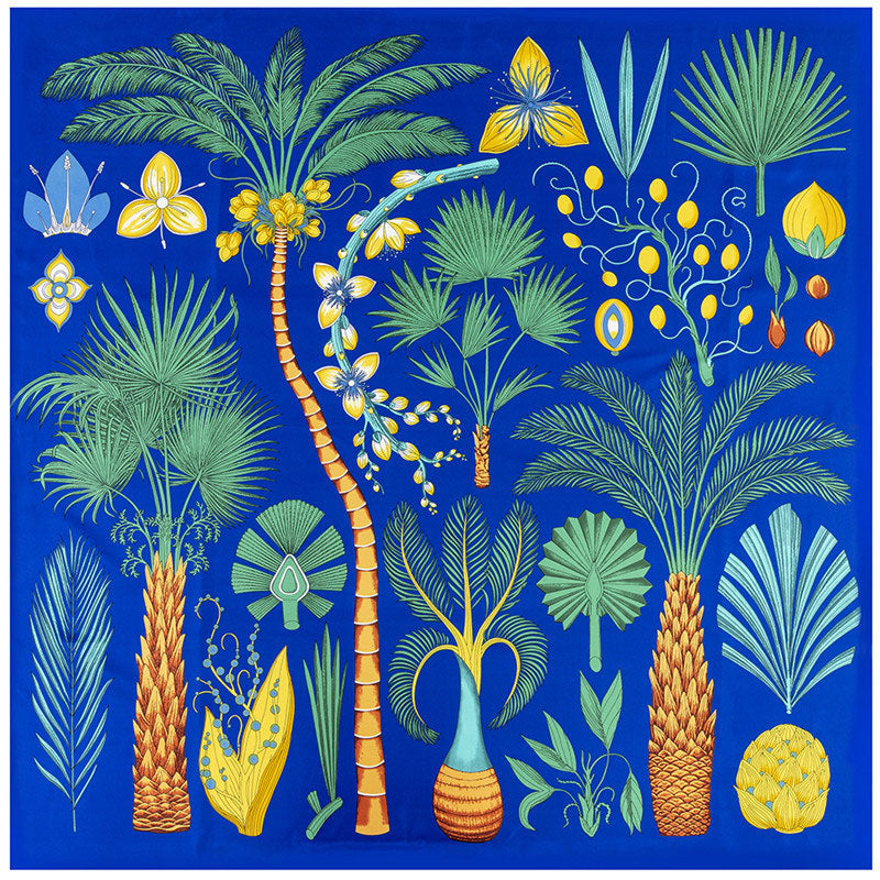 Foulard carré surdimensionné en sergé de soie à imprimé tropical - Klein Blue