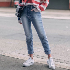 Jean skinny taille haute délavé et effiloché avec fermeture éclair dans le dos - Bleu