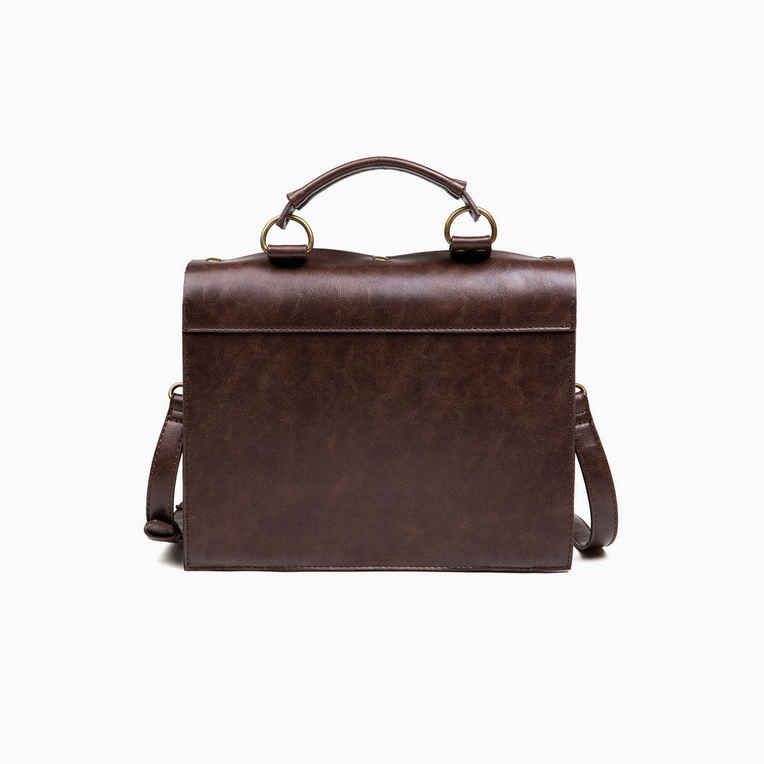 Time Fly Back Clock Trim Button Up Crossbody Messager Bag - Coffee