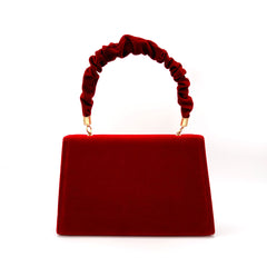Pochette vintage en faux daim avec rabat et bordure fleurie et poignée froncée - Rouge