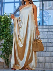 Solid One Shoulder Irregular Dress