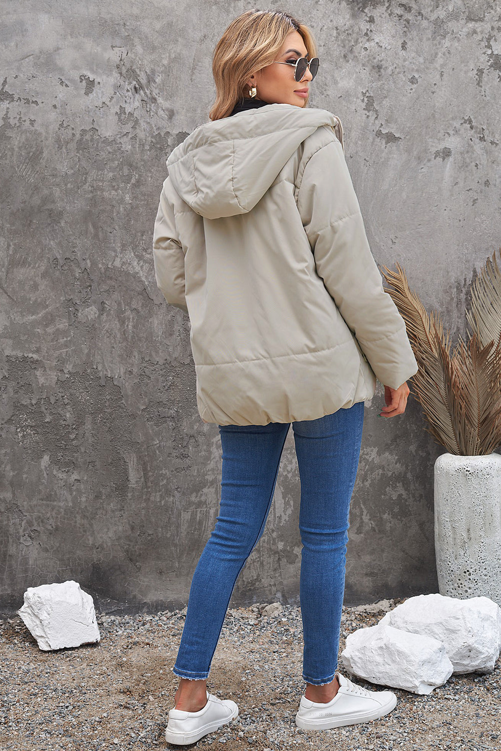 Zipper Hooded Coat With Pocket